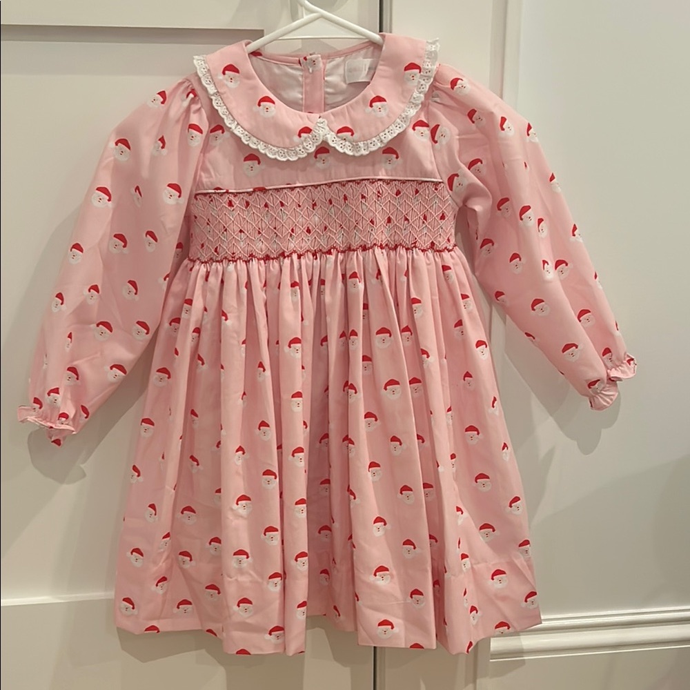 Pink Smocked Dress with Santa Print